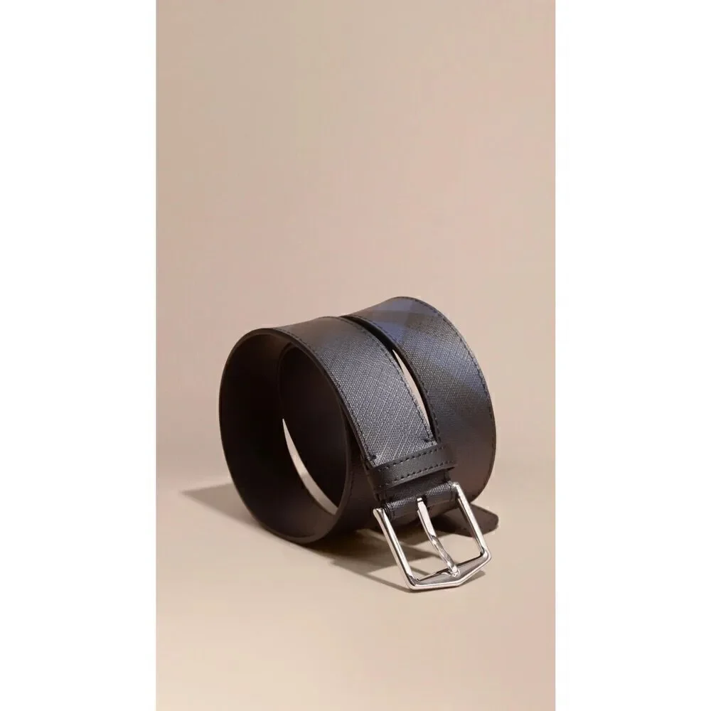 Burberry Men's Reversible Check Belt Black Blue Size 30/75 NEW